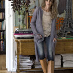 Síð perluprjónsjakkapeysa úr Silk mohair